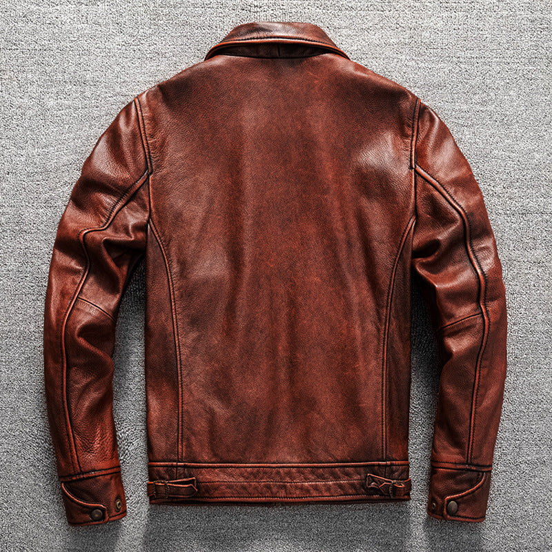 Soft top layer cowhide leather men's leather jacket casual coat