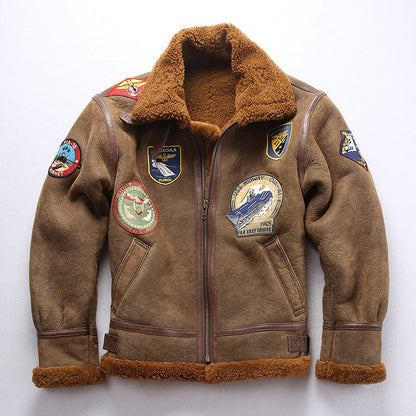 Casual B3 flight suit, men's multi-label Italian sheepskin coat