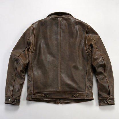 Retro American style genuine leather jacket for men, casual replica RL cowhide leather coat