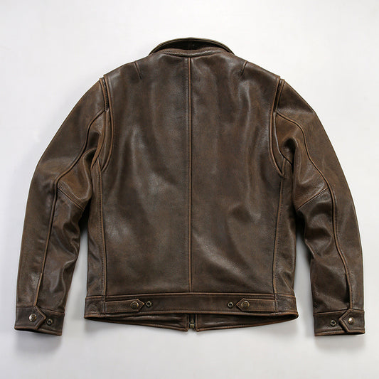 Retro American style genuine leather jacket for men, casual replica RL cowhide leather coat