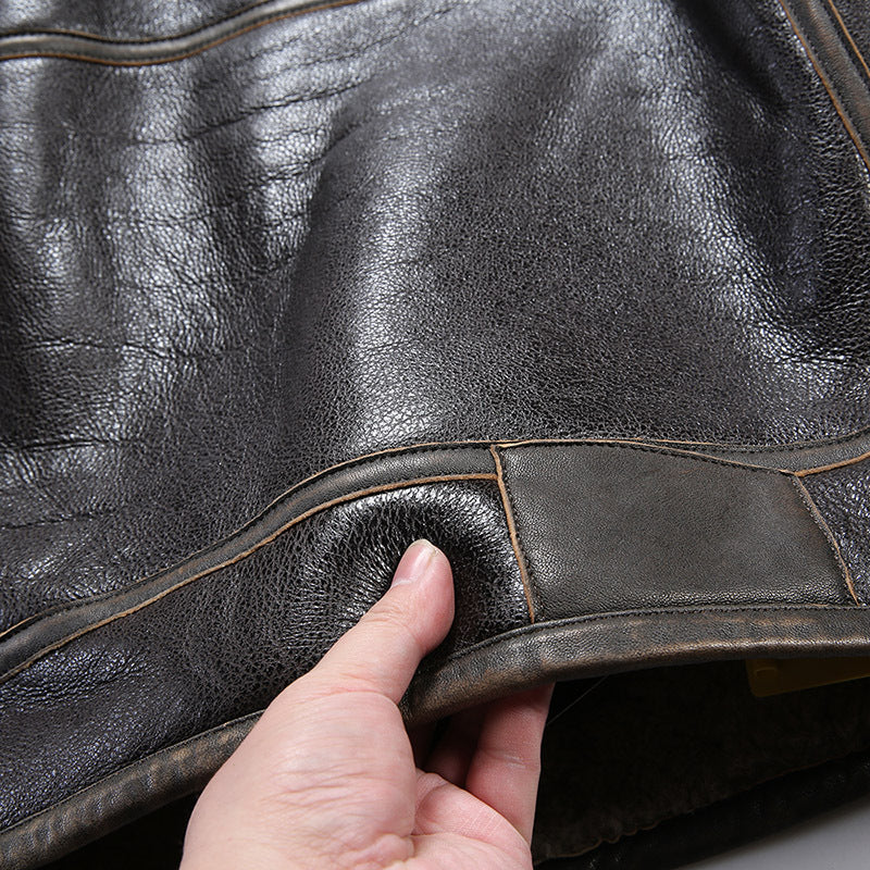 Replica RLB3 sheepskin flight suit, men's distressed horsehide leather jacket