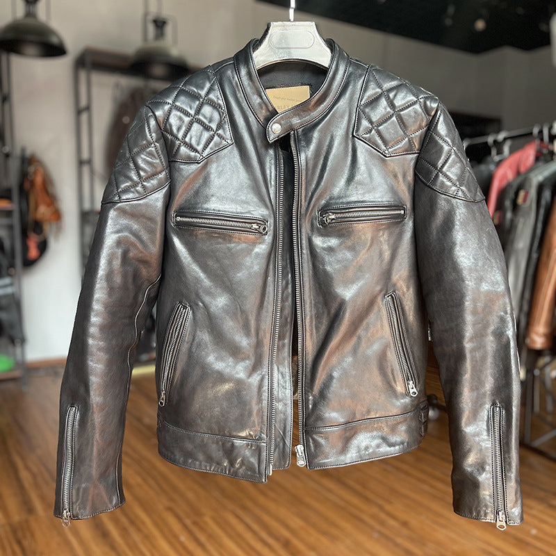 Beckham genuine leather jacket, men's stand-up collar top-grain cowhide coat