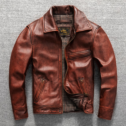 Soft top layer cowhide leather men's leather jacket casual coat