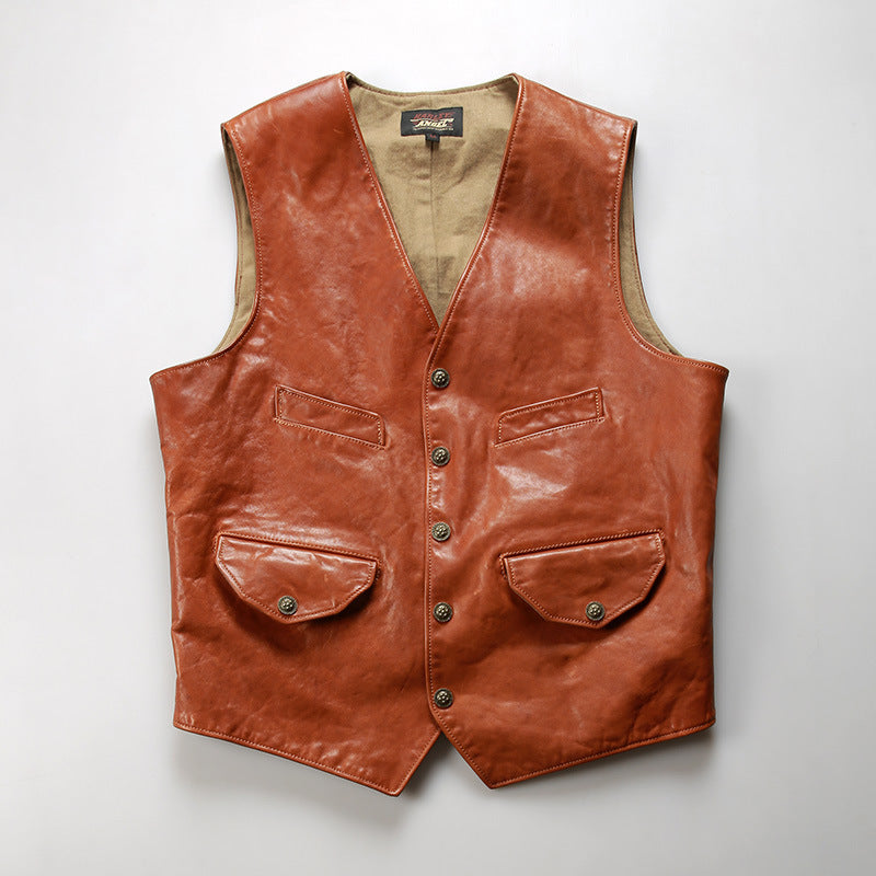 Replica Americana RL Genuine Leather Vest for Men, Casual Motorcycle Style, Cowhide Vest