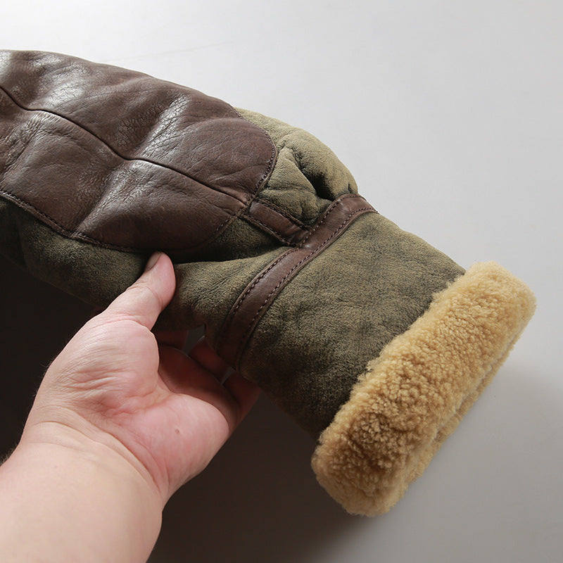 Genuine sheepskin flight jacket, men's coat, Patton General B3 distressed leather shearling.