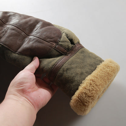 Genuine sheepskin flight jacket, men's coat, Patton General B3 distressed leather shearling.