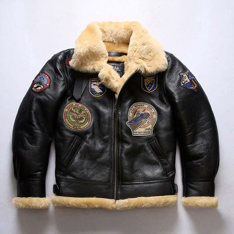 Casual B3 flight suit, men's multi-label Italian sheepskin coat