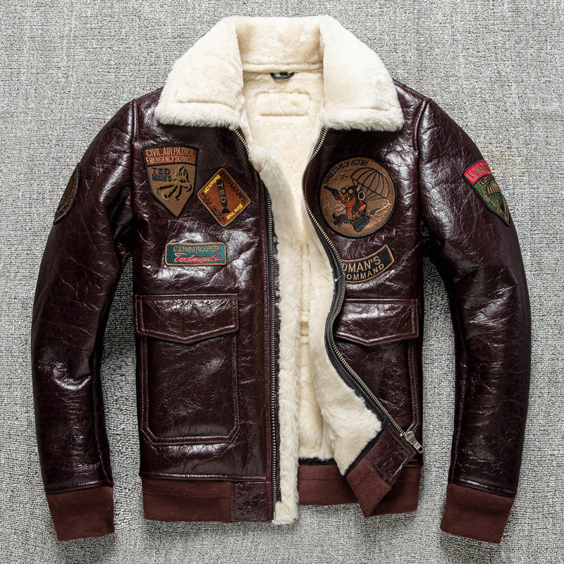 Men's winter lambskin genuine leather jacket flight suit leather jacket