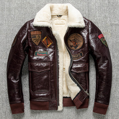 Men's winter lambskin genuine leather jacket flight suit leather jacket