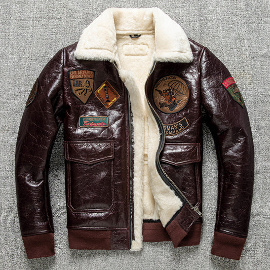 Men's winter lambskin genuine leather jacket flight suit leather jacket