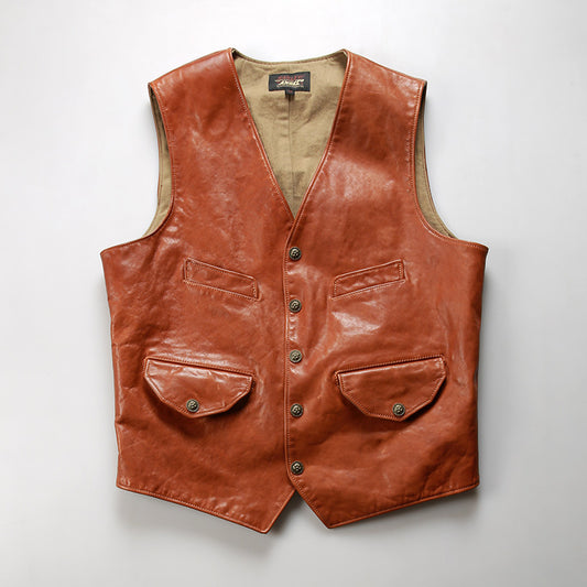 Replica Americana RL Genuine Leather Vest for Men, Casual Motorcycle Style, Cowhide Vest