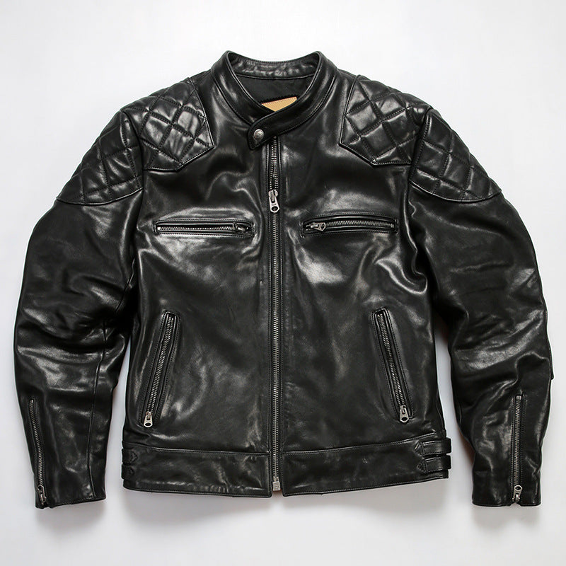 Beckham genuine leather jacket, men's stand-up collar top-grain cowhide coat